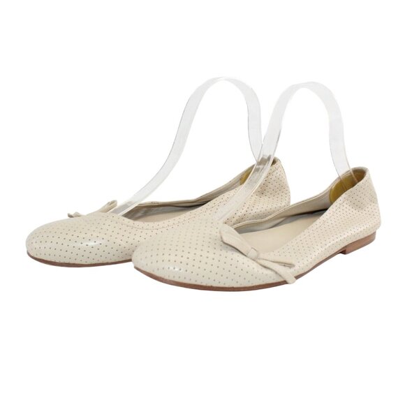 Kimel Design Studio Womens 8.5M Beige Leather Small Dot Pattern Bow Ballet Flats - Picture 4 of 10